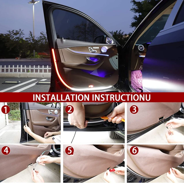 LED Car Door Welcome Light Safety Warning Streamer Lamp Strip 120cm Waterproof Auto Decorative Ambient Lights