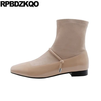 

Vintage Shoes Autumn Chinese Winter Side Zip Boots Fall Patent Leather 2019 Women Flat Ankle Suede Short Fur Genuine Square Toe