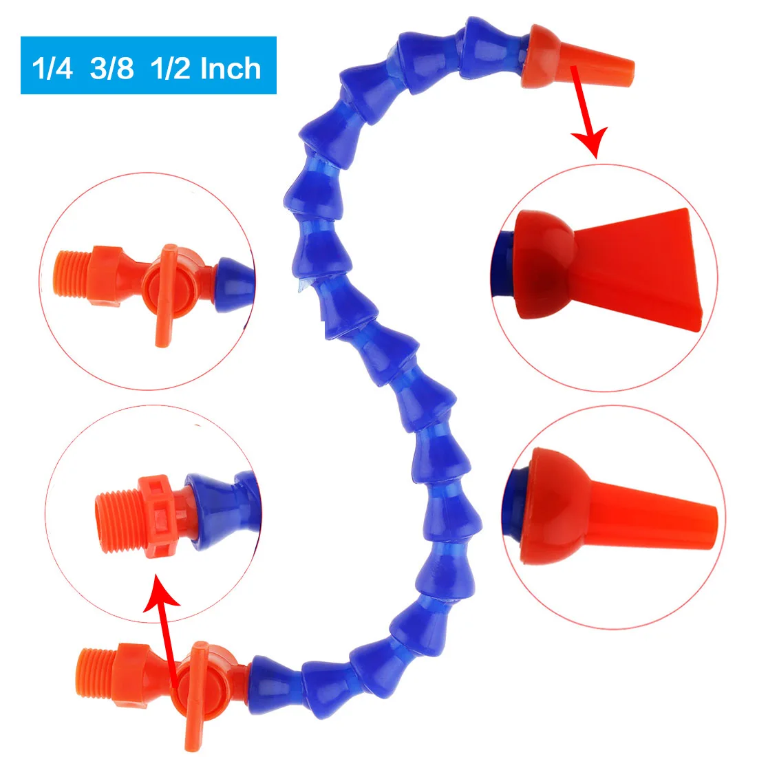 1/2 3/8 1/4'' 300mm 400mm Plastic Flexible Water Oil Coolant Tube Hose with Round Flat Nozzle for CNC Milling Lathe Cooling Pipe