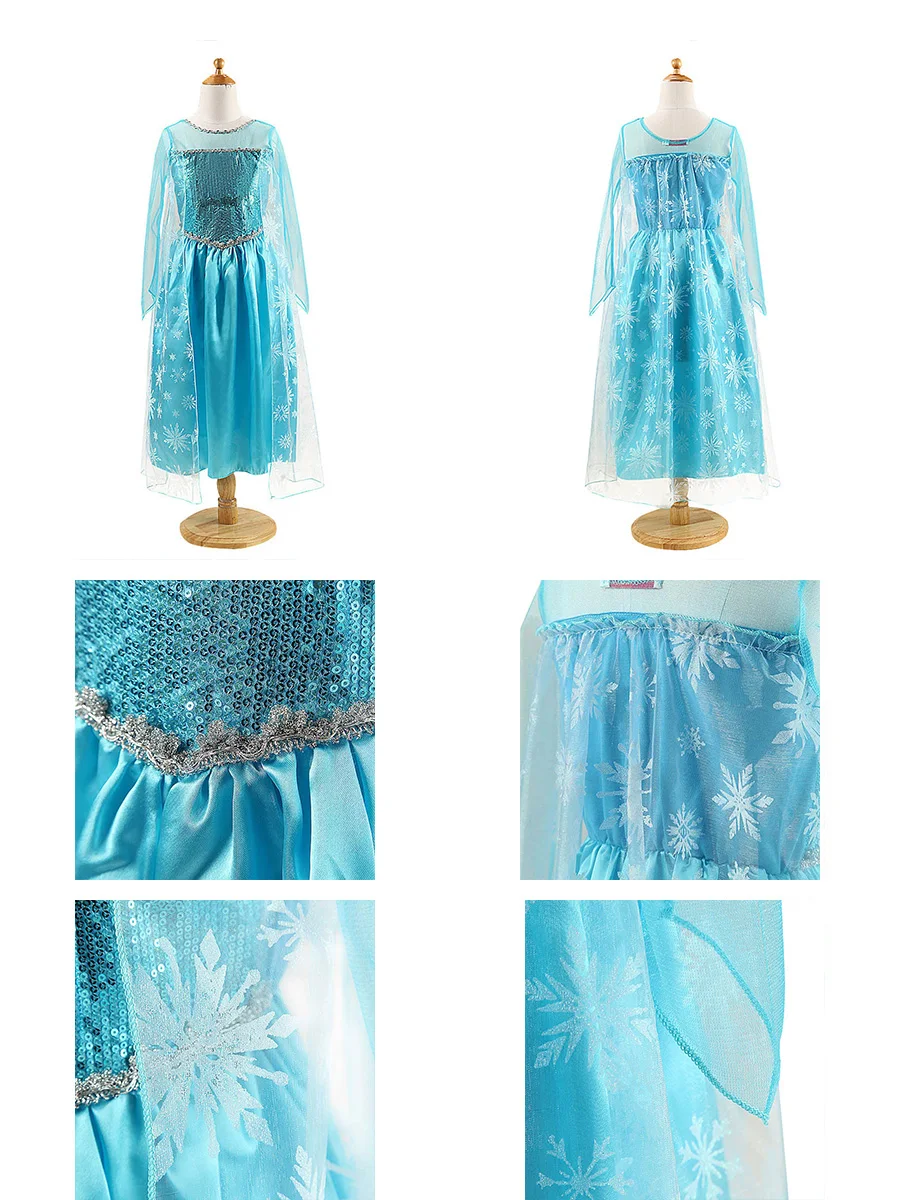 Girl Princess Dress Cosplay Elsa Costume Fancy Dress Kid Halloween Carnival Snow Queen Elza Clothing Party Blue Dress Girls Gift