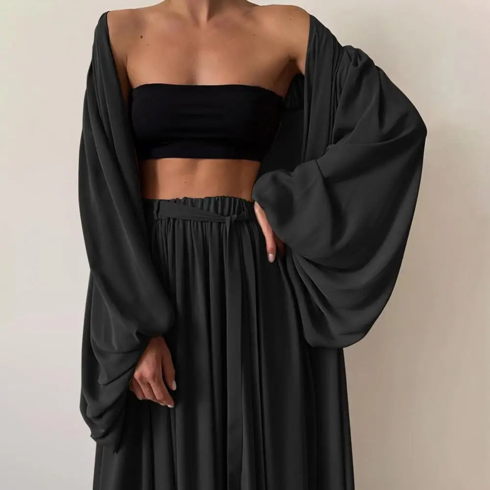 Spring Soft Women Three Piece Set Fashion Wrap Cardigan Tops And High Waist Pants Suit Female Casual Simple Tracksuits Homewear