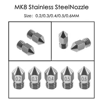 

5PCS MK8 Nozzle 0.2mm 0.3mm 0.4mm 0.5mm 0.6mm M6 Threaded Stainless Steel for 1.75mm Filament 3D Printer Extruder Print Head