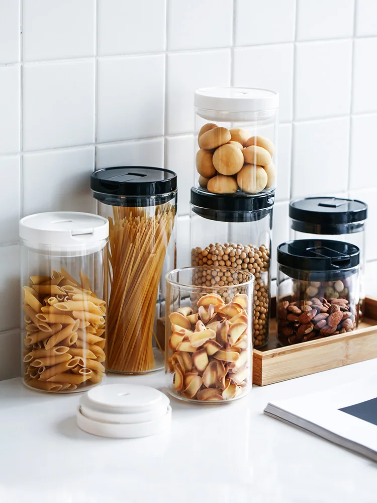 

Glass Food Storage Bottle Cover Sealed Grains Nuts Kitchen Sorting Food Storage Box Container Moisture-proof storage bottle