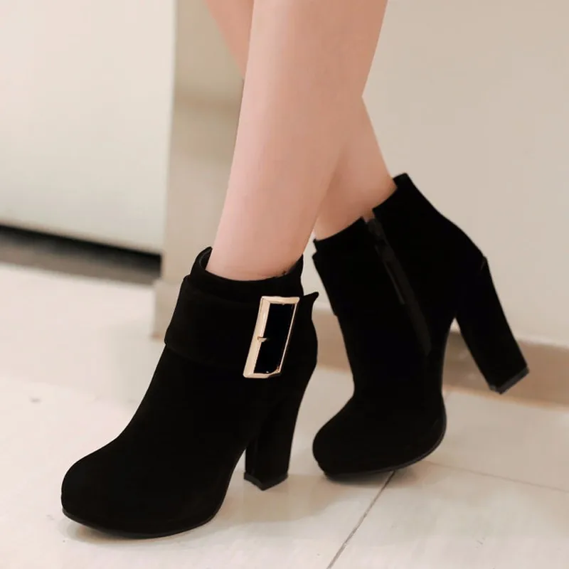 Najtaniej Haoshen   Girl jesienne buty zimowe damskie botki buty na wysokim obcasie klamra buty na platformie obcasy stado skórzane buty rozmiar32 10.5