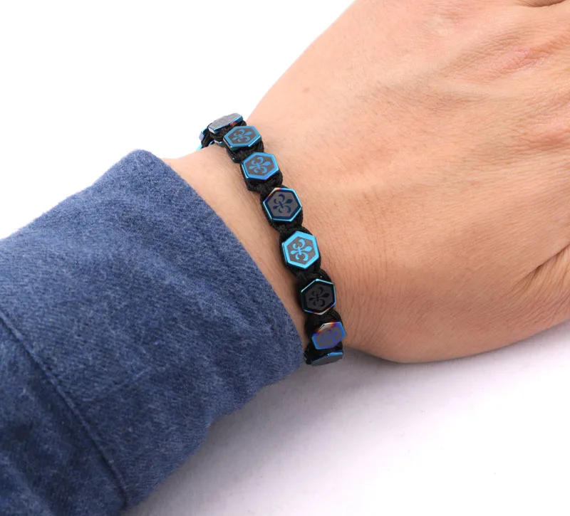 New Fashion 8MM square skull cross printed hematite beads braided friendship women men macrame bracelet bangle - Image 5