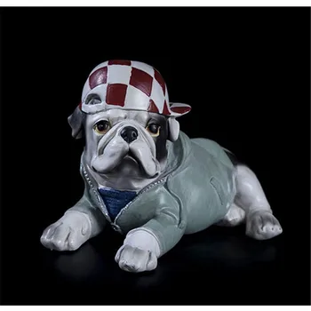 

PLAID CAP ENGLISH BULLDOG ART SCULPTURE FLEECES DOG STATUE RESIN CRAFTS AMERICAN ANIMAL FIGURINE HOME OFFICE DECORATION R5312