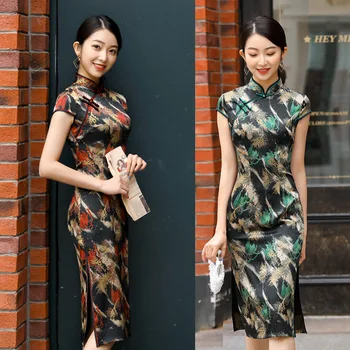 

Sexy Short Floral Handmade Button Slim Qipao Chinese Traditional Women Dress Vintage Lady Sexy Cheongsam Plus Size 4XL