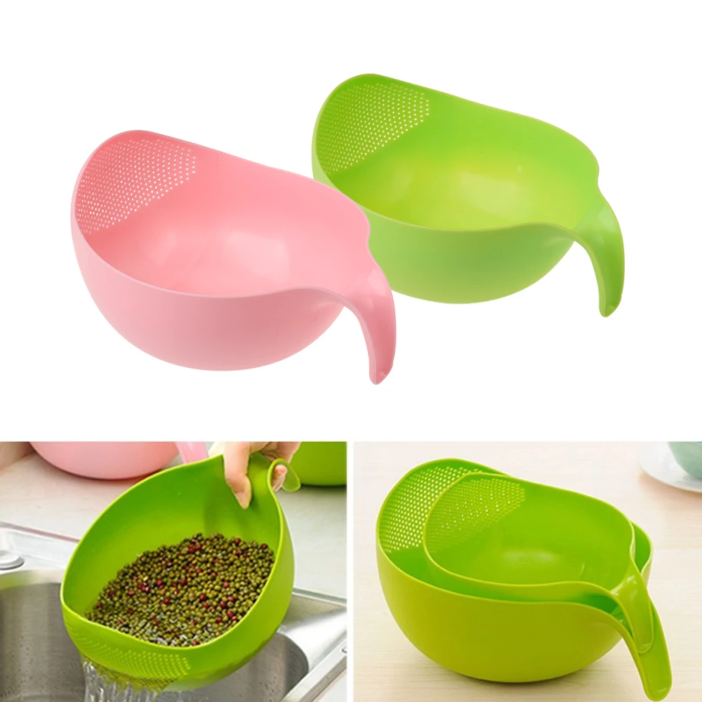 

Food Grade Plastic Rice Beans Peas Washing Filter Strainer Green Pink Color Basket Sieve Drainer Cleaning Gadgets Kitchen Tools