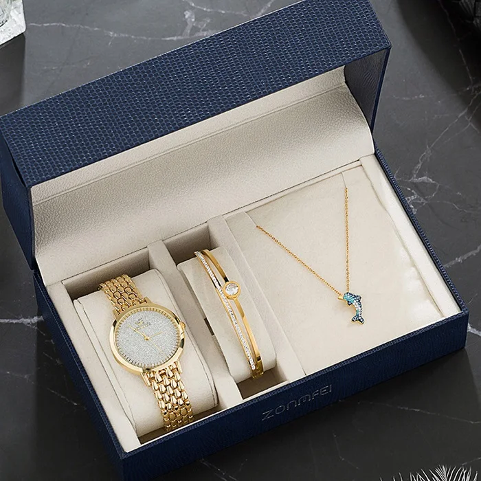 

Ladies quartz watch fashion steel watch stainless steel diamond bracelet combination watch set