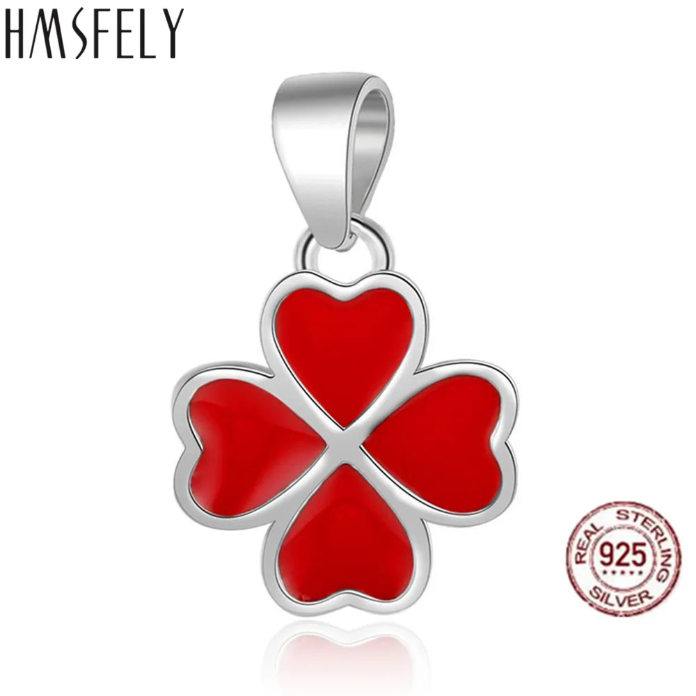 

HMSFELY 925 Sterling Silver Red Four Leaf Clover Charm Pendant DIY Charms Bracelet Accessories Dangles For Women Jewelry Making
