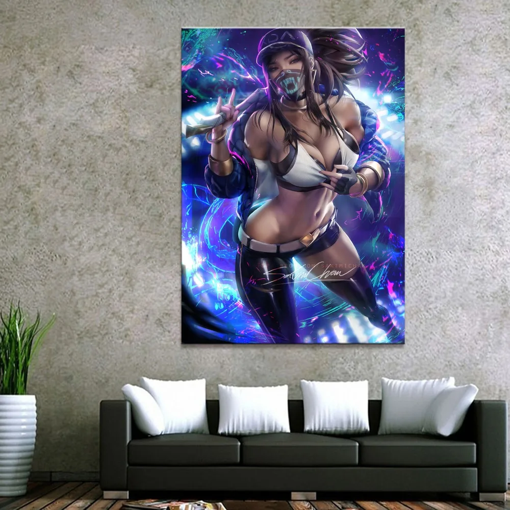 1 Piece LOL League of Legends DJ Akali Game Poster Canvas Paintings Wall Sexy Girl Art for Home Decor Poster Canvas Wholesale