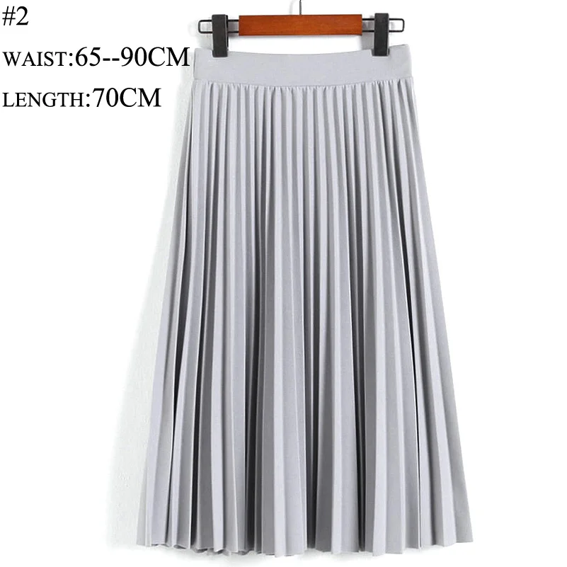 Light Grey Юбки Женские Весна Осень Мода Женская высокая талия плиссированные сплошной цвет эластичная длинная юбка Леди килт большой ярдов черный розовый - Цвет: Light Grey