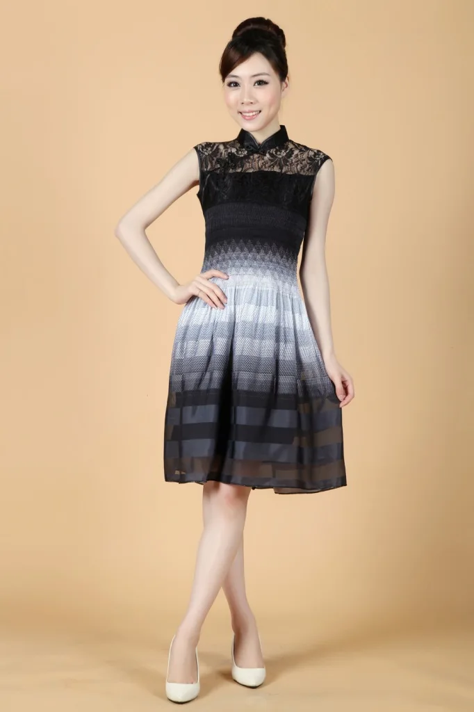 Летняя одежда, стиль, женское кружевное платье Cheongsam 2230-1, модное повседневное приталенное одноцветное платье Cheongsam
