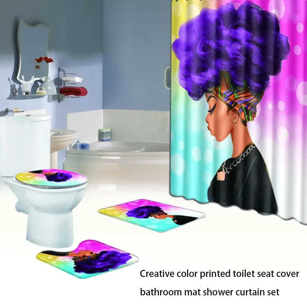 Bath Curtain Mat Bathroom Set Waterproof Shower Curtain Non-Slip Mats Bath Carpets Toilet Seat Cover Floor Mat Bathroom Decor