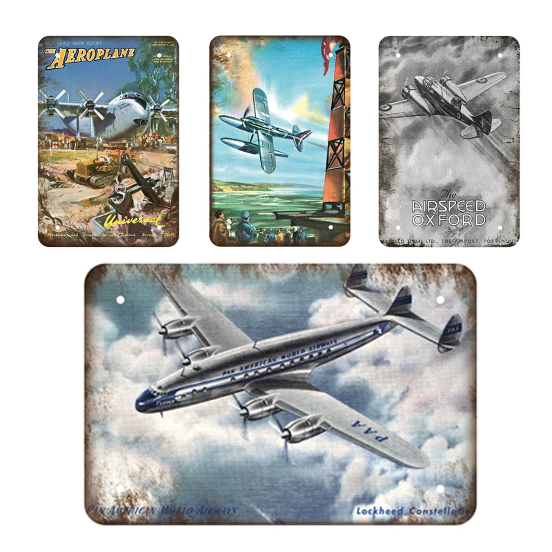 

Retro Sign airplane Print Wall Poster Vintage Metal Plaque aircraft plain painting Cafe Snack Bar Burge Pizza House Decoration