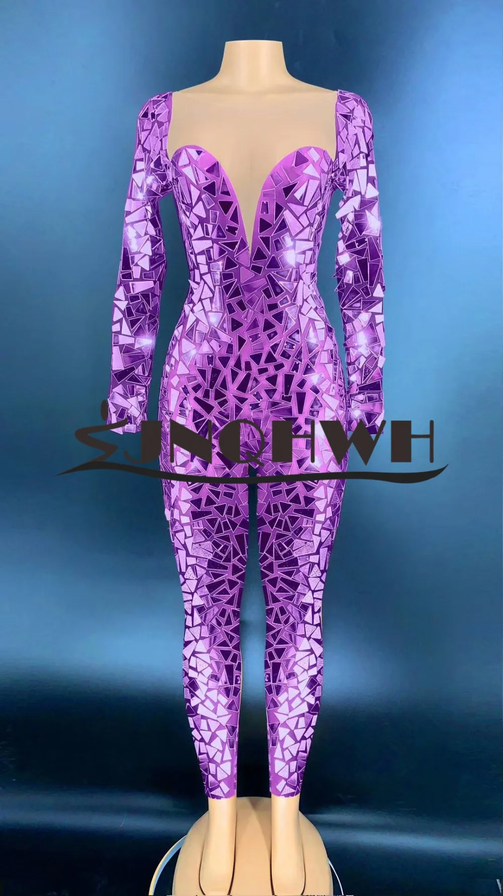 Nova Mulher Vermelho Rosa Azul Ouro Verde Roxo Malha Miçangas Macacão Cortar Comprimento Total Celebridade Festa 2021 8 verde roxo malha miçangas macacão cortar comprimento