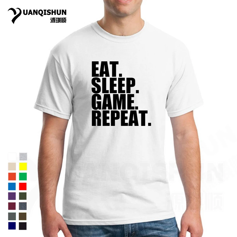 Брендовая одежда футболка с надписью Eat Sleep Game Repeat мужской геймер гик забавная