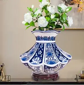 

CREATIVE BLUE AND WHITE CERAMIC VASE LARGE-CALIBER FLOWER ARRANGEMENT ARTS AND CRAFTS BOOKCASE DESKTOP DECORATION STORAGE TANK