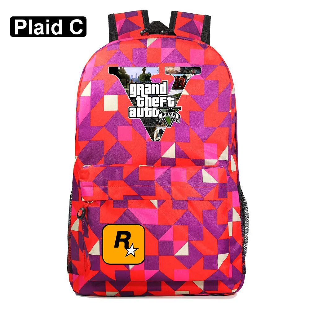 Подарочные игры с героями мультфильмов, GTA5, клетчатая школьная сумка ярких цветов для мальчиков и девочек, женский рюкзак, школьные сумки для подростков, холщовые мужские школьные рюкзаки
