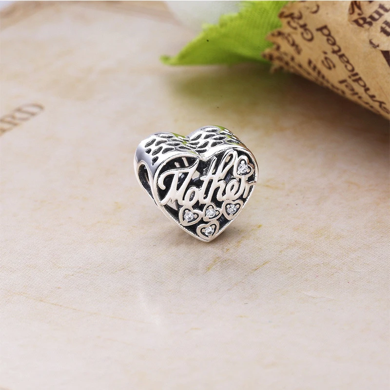 

Free Shipping Authentic 925 Sterling Silver Mother Heart Charms Fit Original Pandora Bracelet For Women DIY Jewelry Beads
