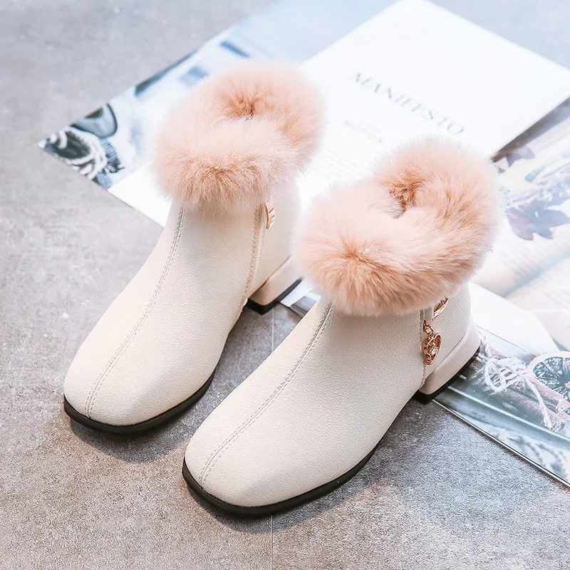 Детская обувь; Плюшевые Полусапоги для девочек; сезон осень-зима; обувь принцессы с боковой молнией; теплые зимние ботинки на меху для детей; 26-37