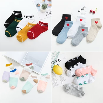 

5Pairs New Arrivl Women Socks funny Fruits Cute Happy Art Silicone Slip Invisible Sock 35-40