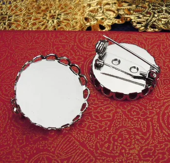 

Metal Brooch Pins Bases Round Filigree Lace Bezel Cabochon Pin Back Brooches Settings DIY Findings For Badge Corsage Making
