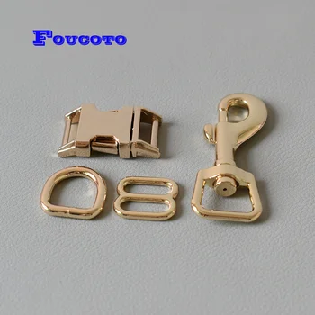 

10 sets Metal D rings slider clip snap hook release buckle 15mm webbing for paracord dog cat collar leash rope DIY accessories