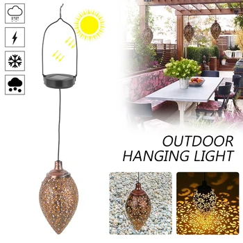 

1PCS Solar Wrought Iron Hollow Lights Retro Chandelier Modeling Lights for Courtyard Balcony Livingroom Bedroom Decoration