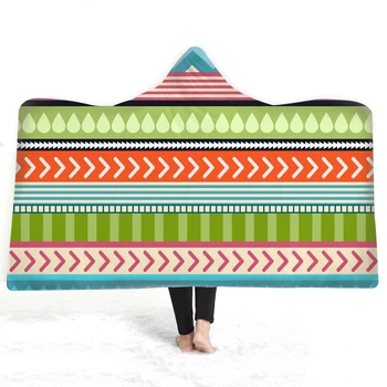 

3D Geometric pattern Hooded Blanket Sherpa Fleece Wearable plush Throw Blanket on Bed Sofa Thick warm B142