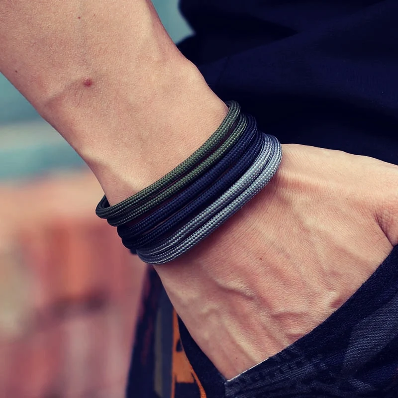 Men's Adjustable Braided Umbrella Rope Bracelet Set - Minimalist Cool Biker Jewelry Gift