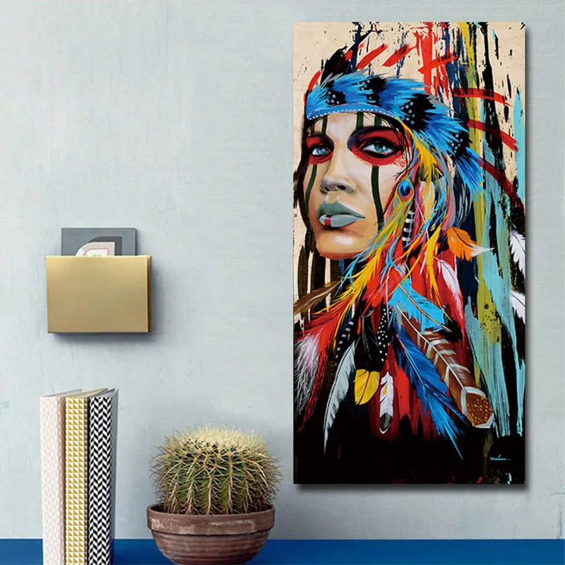 

Colourful Girl Feathered Women Wall Art Poster Prints Canvas Painting Modern Pictures for Living Room Home Decoration