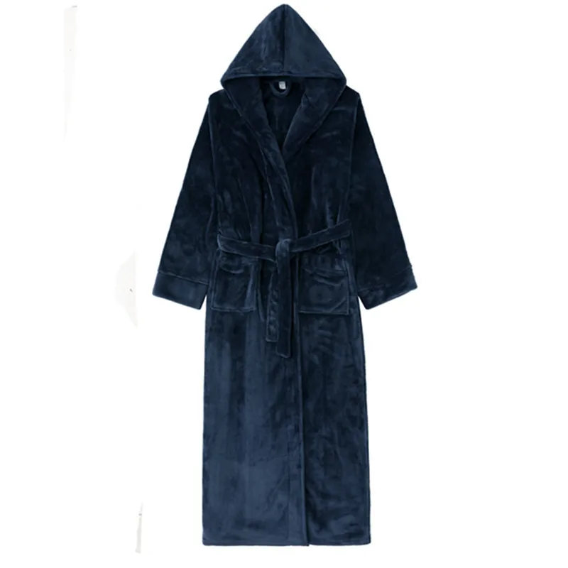 woman navy blue Длинный теплый фланелевый Халат, зимний с капюшоном, коралловый флис, банные мужские халаты, ночная Пижама, женский халат, сексуальные халаты - Цвет: woman navy blue
