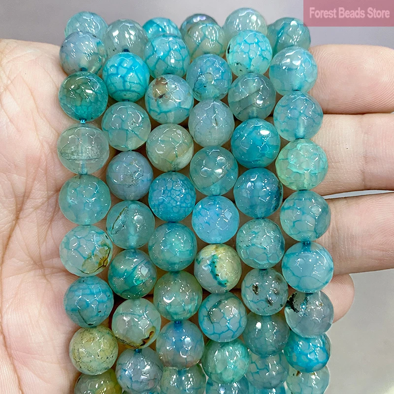 Natural Blue Dream Fire Dragon Veins Agate Round Beads For Jewelry Making 15" 