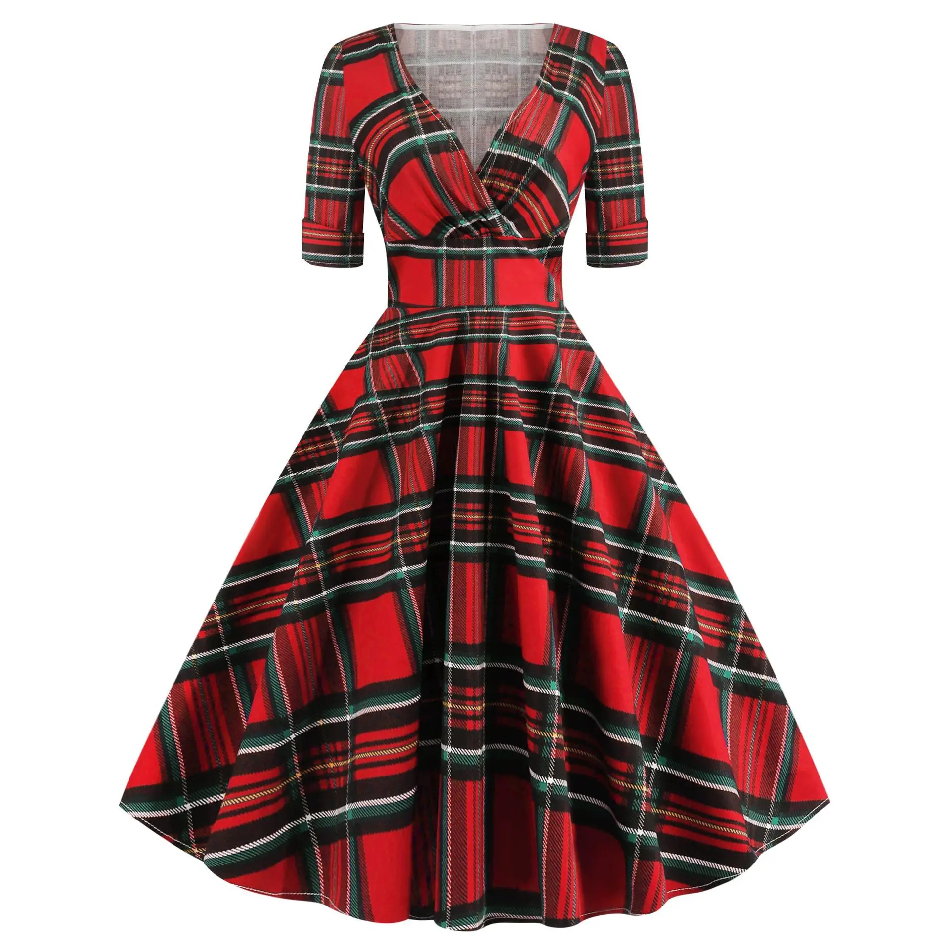 2021 Blue Red Plaid Dress VD1262 Short 