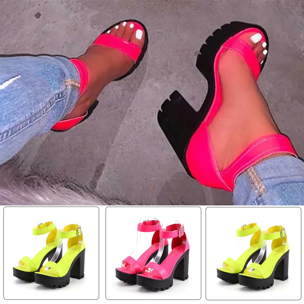 

2020 New Women Open Toe Chunky High Heels Party Dress Sandals Roman Style Large Size High Heels Sandals Casual Shoes #0240