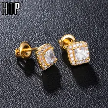Хип-хоп 1 пара Большой Циркон микро полный проложенный горный хрусталь CZ камень Круглый Bling Iced Out серьги-гвоздики Медные мужские серьги ювелирные изделия