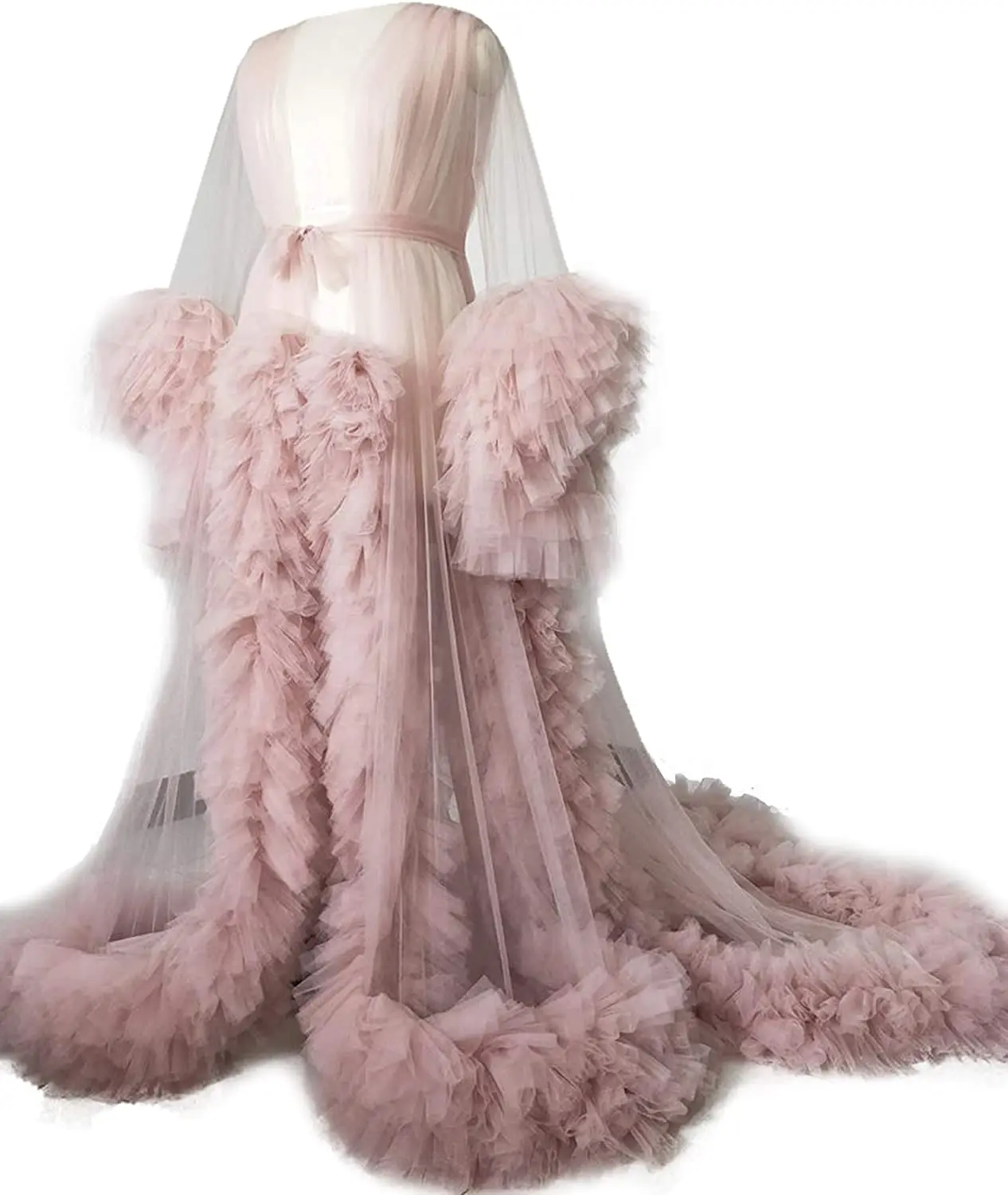 See-Through Puffy Evening Dress Bride Photo Robes Maternity Tulle Robe for Photoshoot Perspective Sheer Long Babyshower Gowns