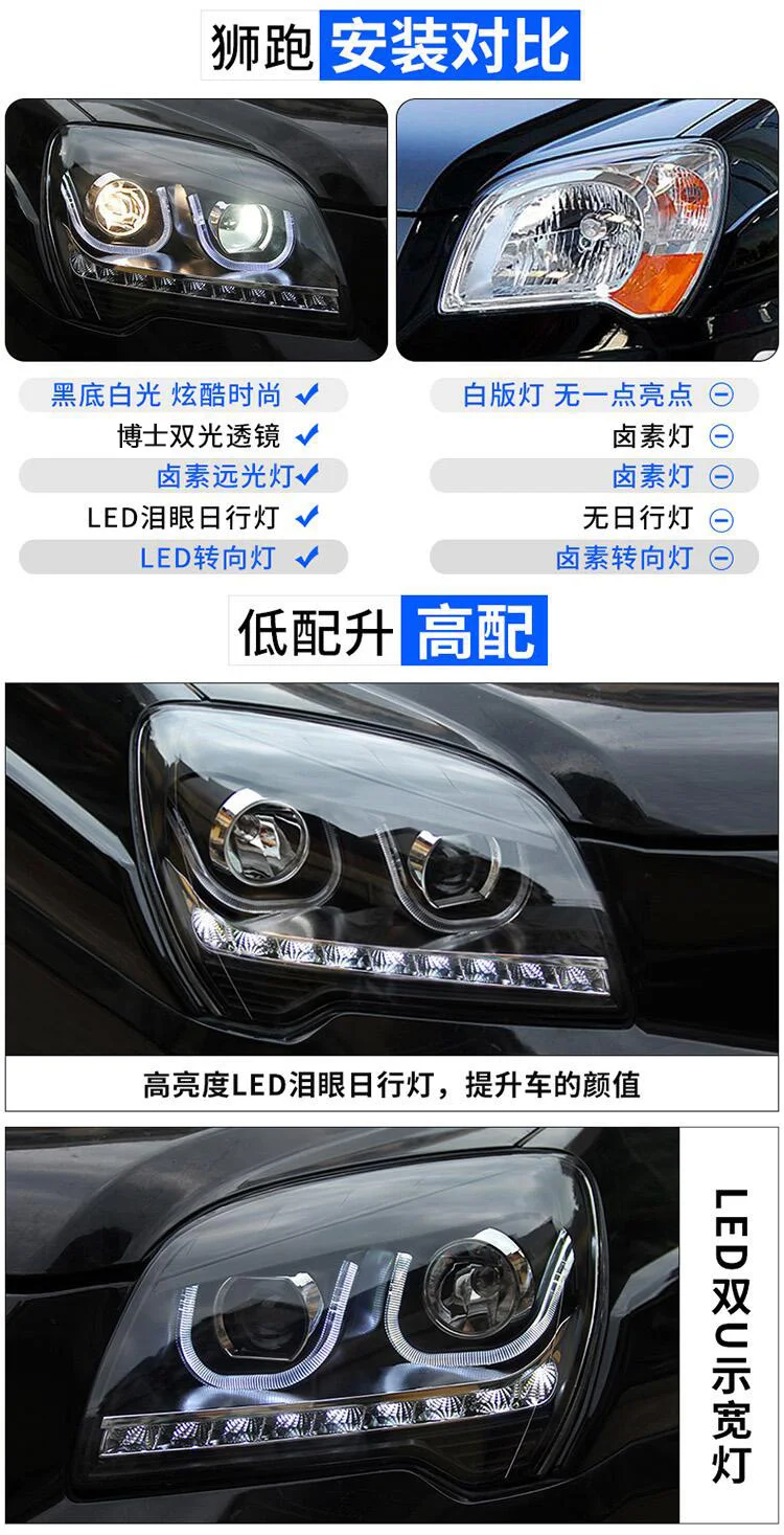 Для Kia lion ходовая фара в сборе 07-13 lion ходовая Замена Q5 объектив светодиодный налобный фонарь двойной U дневные ходовые огни