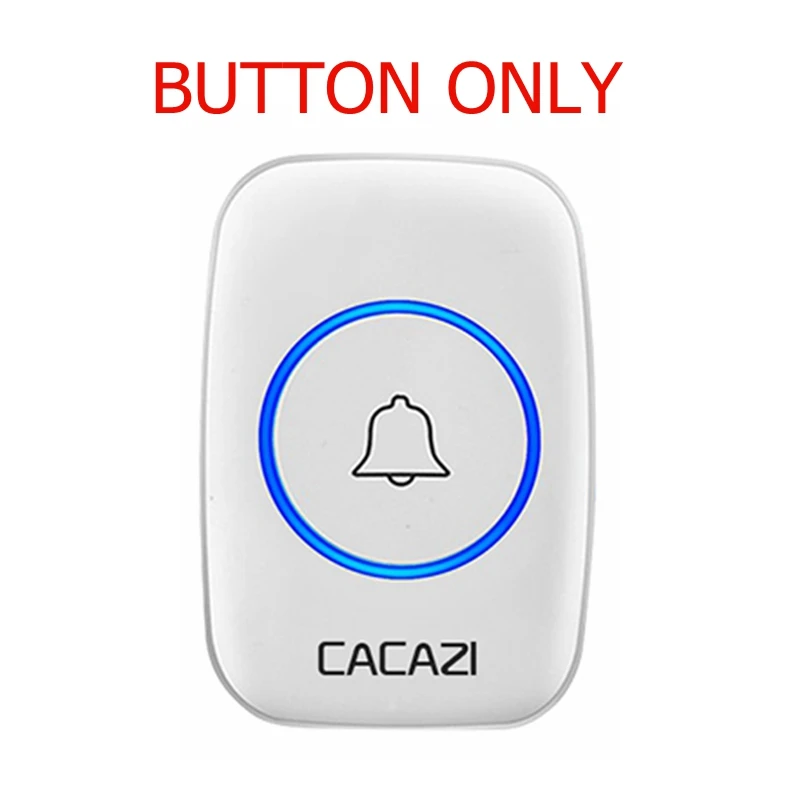 Водонепроницаемый беспроводной дверной звонок CACAZI с дистанционным управлением на 300 м, кнопка для домашнего звонка, звонок с разъемом США, ЕС, Великобритании, беспроводной приемник - Цвет: white button