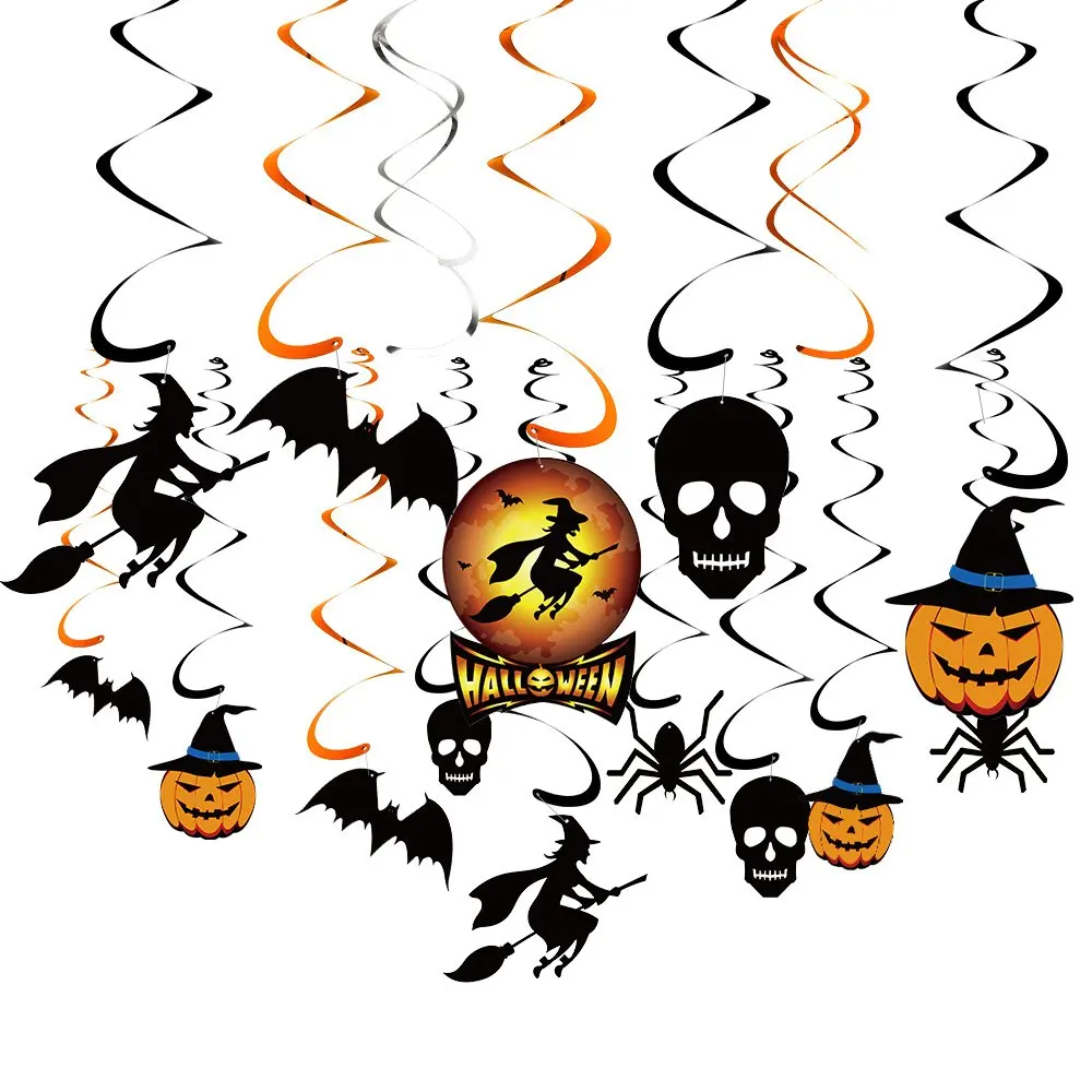 34 Pieces Halloween Party Hanging Swirl Decoration Scary Theme Ceiling Decorations Witches Bats Spider  Swirl Hanging Cards
