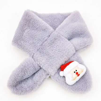 Christmas plush gray Рождественский шарф, зимний детский шарф для мальчиков и девочек, детский шарф с меховым воротником, теплые аксессуары на Рождество, Подарочный шейный платок - Цвет: Christmas plush gray
