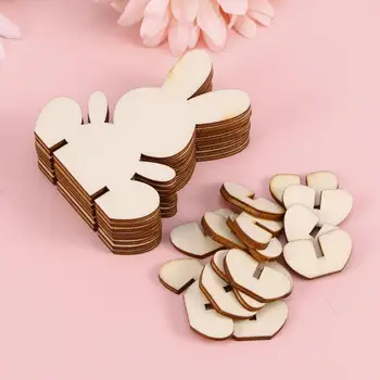 10PCs Easter Bunny Piece Innovative Cute 3D DIY Wooden Ornaments Home Decor Craft Bunny Easter Decoration