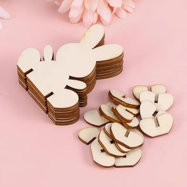 10PCs Easter Bunny Piece Innovative Cute 3D DIY Wooden Ornaments Home Decor Craft Bunny Easter Decoration