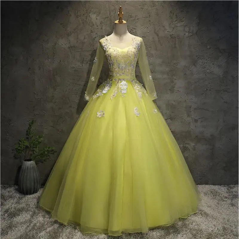 Женское длинное бальное платье Quinceanera элегантное с круглым вырезом и вышивкой