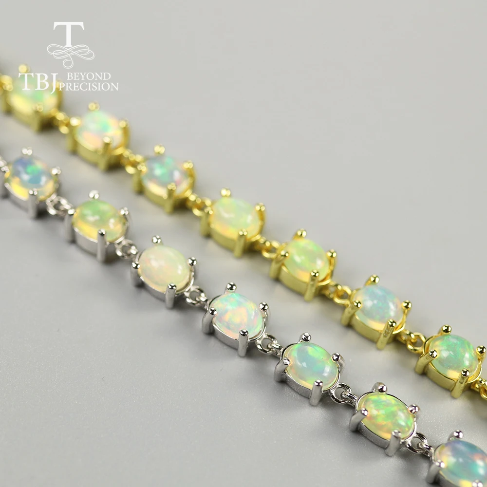 Natural Ethiopian Multi-Fire Opal 925 Silver Bracelet H-697
