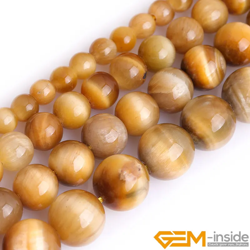 Natural Stone Gold Tiger Eye Round Beads For Jewelry Making Strand 15 Inches DIY Bracelet Necklace Loose 6mm 8mm | Украшения и