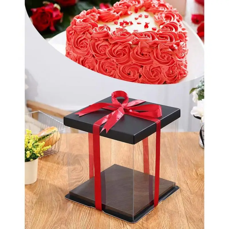 Прозрачная пластиковая подарочная коробка органайзер с черной крышкой