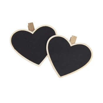 

8xheart-shaped blackboard wooden peg Photo / notebook / paper clip