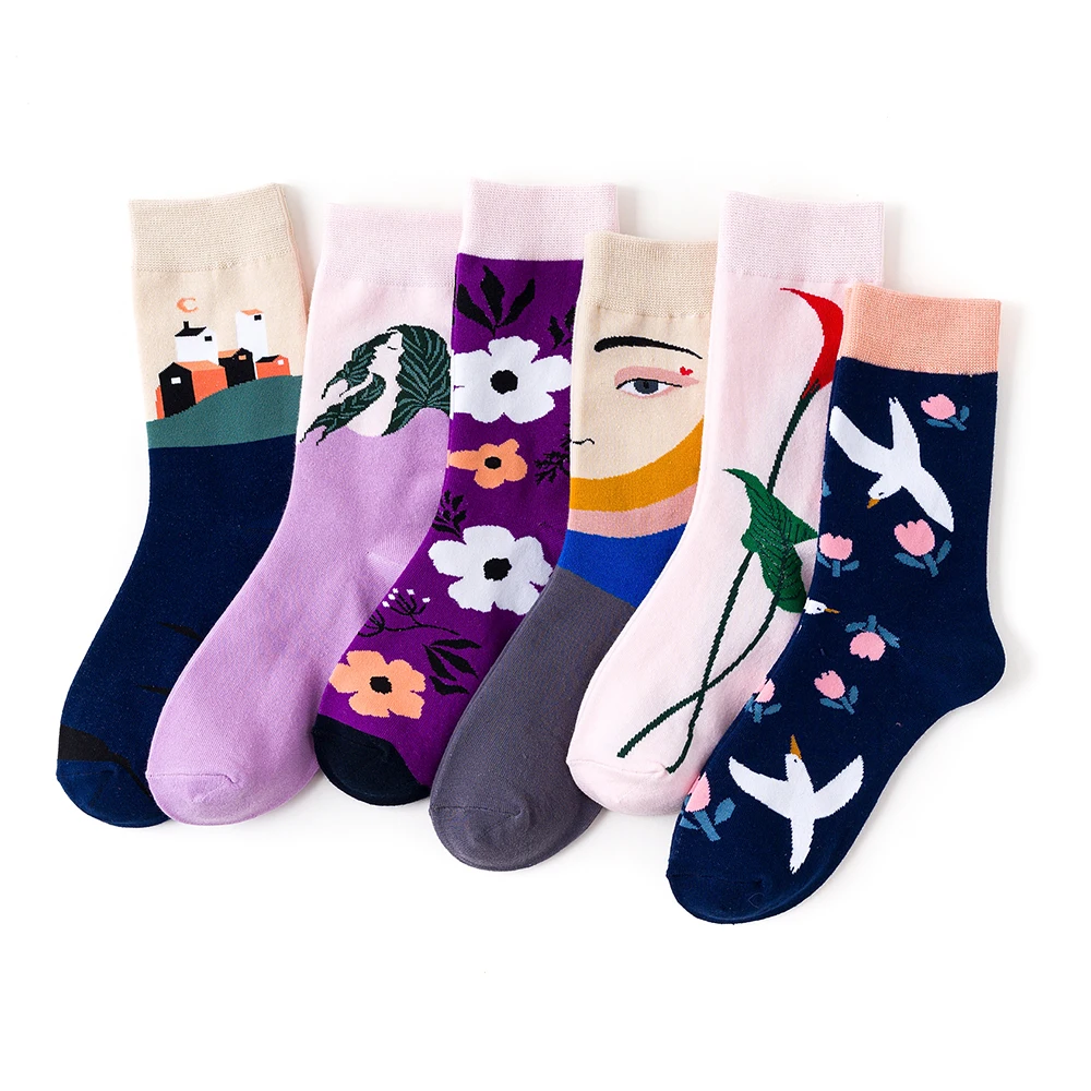 

Autumn and winter new women's socks fun European and American street abstract trend couple flower socks
